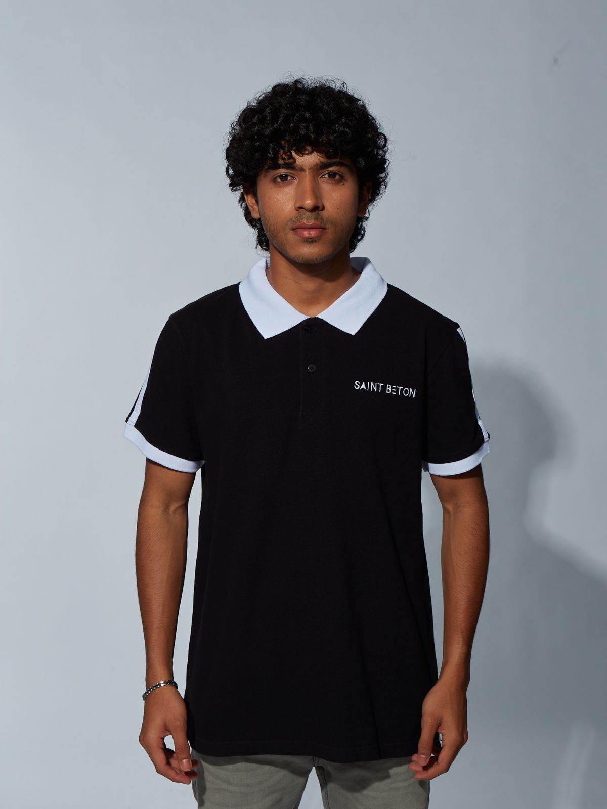 MENS CUT & SEW POLO T-SHIRT – SB PIQUE CN – BLACK NET FOLDED